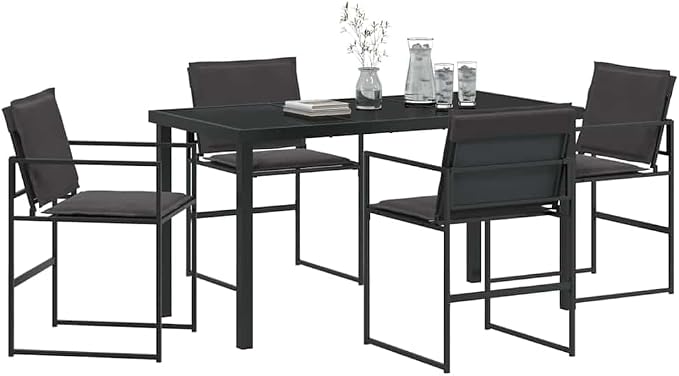 5-Piece Outdoor Dining Set, Metal Patio Table and 4 Textilene Chairs, Modern Garden Furniture for Backyard, Balcony, and Deck, Black