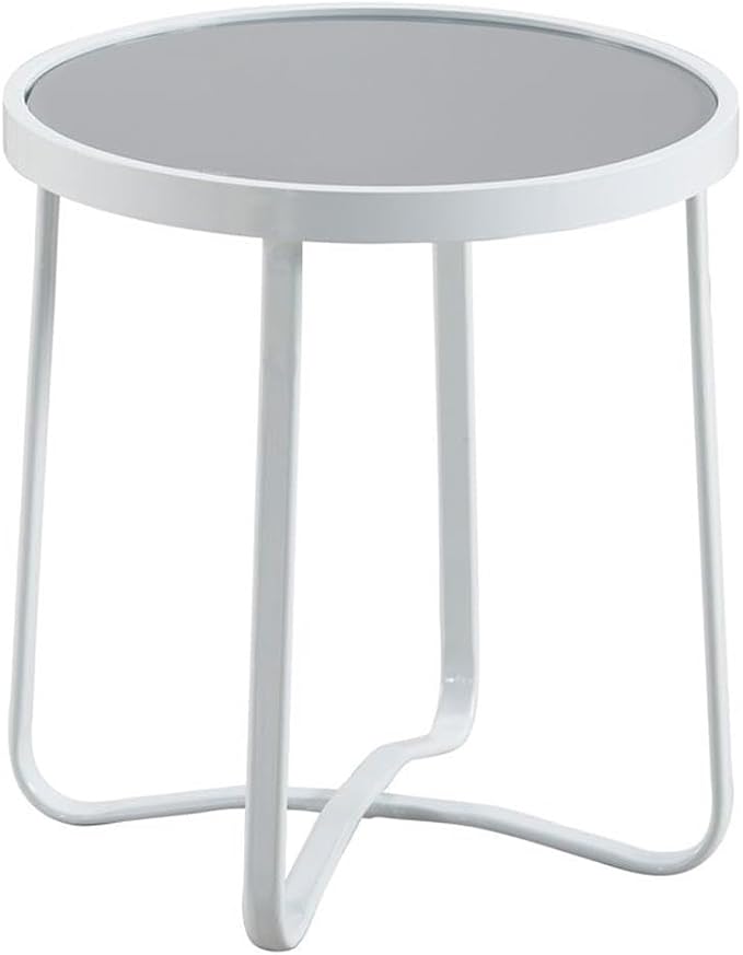 Afuera Living Modern Outdoor Side Table, 20 x 20 x 22 in, Metal Frame, French White Finish, Gray Tempered Glass Top, Sturdy Design, Contemporary Style, Perfect for Patio, Poolside, or Garden Use