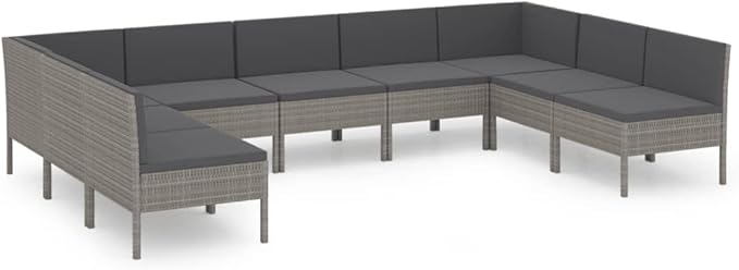 Patio Lounge Set with Cushions,Patio Furniture Sets,Patio Conversation Sets,Outdoor Furniture Sets,for Garden,Backyard,Outdoor,9 Piece Poly Rattan Gray