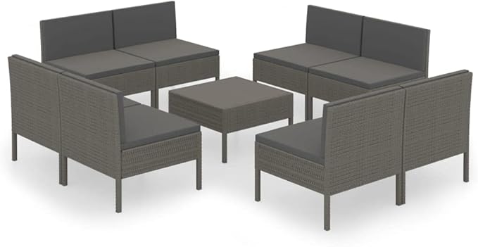 9 Piece Patio Lounge Set with Cushions,Patio Sofa,Outdoor Daybed,Outdoor Furniture Sets,Patio Seating,Patio Conversation Sets,Modern Set,Patio Furniture Set,Front Porch Furniture, Poly Rattan Gray