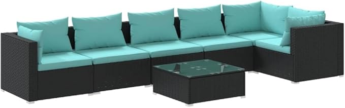 7 Piece Patio Lounge Set with Cushion, Piece Patio Set Furniture Conversation Sets Outdoor Patio Sectional Patio Lounge Set s Poly Rattan Black
