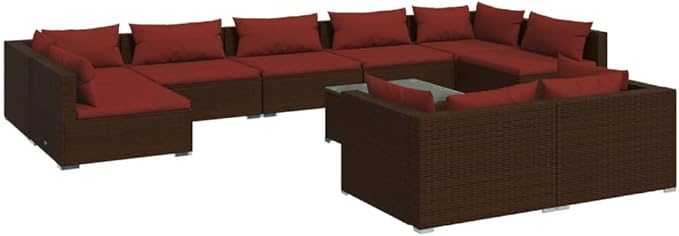 10 Piece Patio Lounge Set with Cushion, Outdoor Patio Sectional Furniture Conversation Sets Piece Patio Set Patio Lounge Set s Brown Poly Rattan