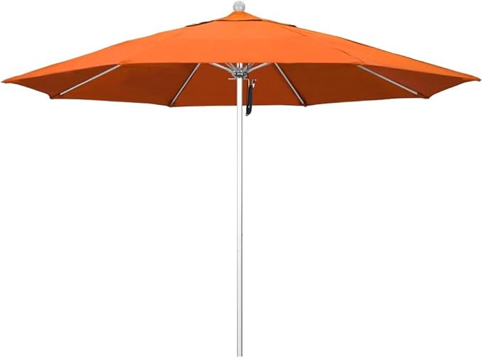 California Umbrella 11' Rd. Venture Series Contract Grade Patio Umbrella, Pulley Open, Silver Finish, Sunbrella Tangerine