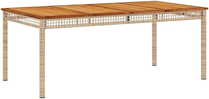 vidaXL Patio Table, Outdoor Dining Table, Patio Furniture, Rectangular Garden Table for Lawn Backyard, Beige Poly Rattan Acacia Wood