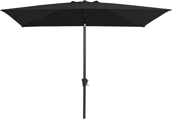 JEAREY 6.5x10ft Olefin Rectangular Patio Umbrella, Rectangle Outdoor Umbrellas with Auto Tilt Crank System, Market Table Umbrella UV Protection Fade-Resistant for Pool Deck Garden Yard, Black