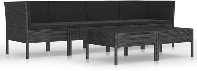 Patio Lounge Set with Cushions,Outdoor Patio Furniture,Outdoor Chat Conversation Set,Garden Furniture Sets,for Patio,Backyard,Garden,Outdoor,6 Piece Poly Rattan Black