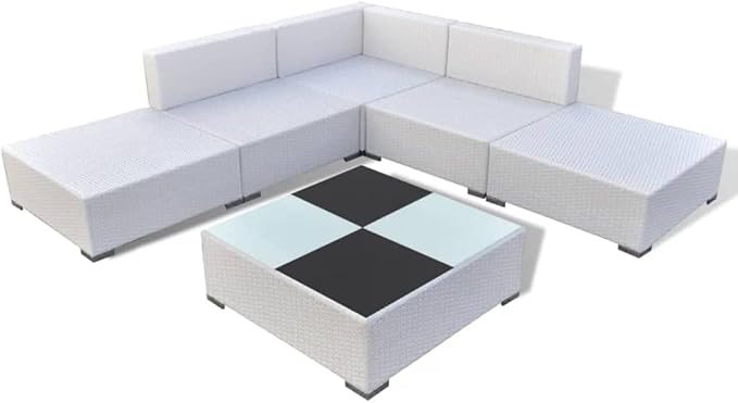 6 Piece Patio Lounge Set with Cushions, Porch Furniture Set Front Porch Furniture Outdoor Dining Sets Patio Conversation Set for Piazza Negotiation Area Exhibition Garden Poly Rattan White