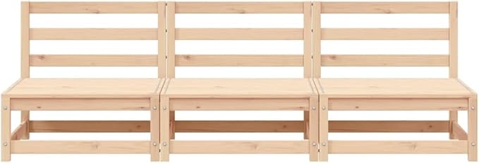 3-Piece Outdoor Modular Sofa Set Natural Pine 27.6" Square Small Patio Couch Rustic Finish for Garden Balcony Terrace