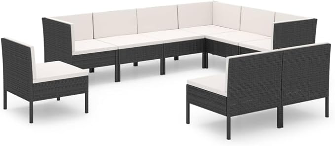 9 Piece Patio Lounge Set with Cushions,Patio Sofa,Outdoor Daybed,Patio Seating,Outdoor Furniture Sets,Patio Conversation Sets,Modern Set,Outdoor Patio Chairs,for Backyard,Garden,Poly Rattan Black