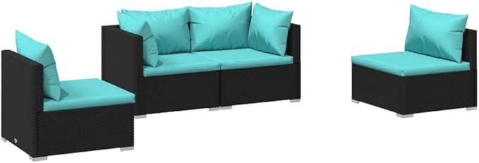 4 Piece Patio Lounge Set with Cushion, Furniture Conversation Sets Piece Patio Set Patio Lounge Set Outdoor Patio Sectional s Poly Rattan Black