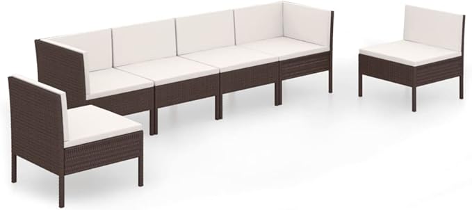 Patio Lounge Set with Cushions,Patio Furniture Sets,Patio Conversation Sets,Outdoor Furniture Sets,for Garden,Backyard,Outdoor,6 Piece Poly Rattan Brown