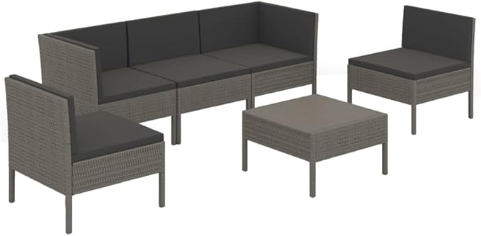 6 Piece Patio Lounge Set with Cushions,Patio Sofa,Outdoor Daybed,Outdoor Furniture Sets,Patio Seating,Patio Conversation Sets,Modern Set,Patio Furniture Set,Front Porch Furniture, Poly Rattan Gray