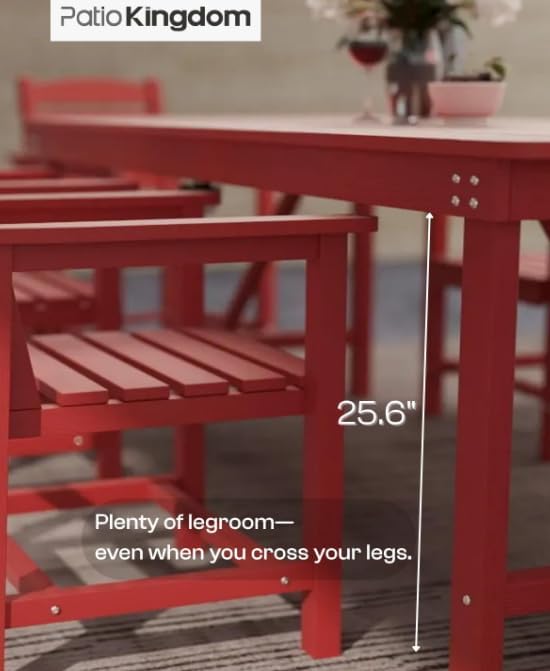 5-Piece Outdoor Dining Set for 4,Red | HDPE table, chairs included, umbrella hole design, weather-resistant furniture, perfect for balcony, deck, backyard