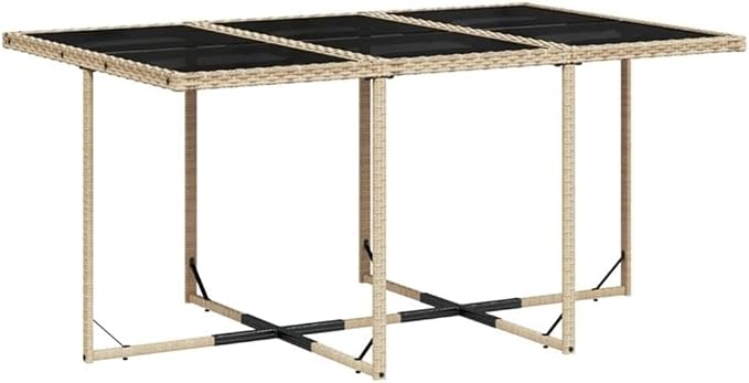 Afuera Living 7-Piece Rattan Patio Dining Set, Beige/Cream White, Weather-Resistant PE Rattan and Steel, Foldable 6-Seater with Cushioned High-Back Chairs, Modern Outdoor Garden Furniture for Dining