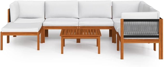 Patio Lounge Set with Cushions,Outdoor Patio Furniture,Outdoor Chat Conversation Set,for Patio,Backyard,Garden,Outdoor,8 Piece Cream Solid Acacia Wood