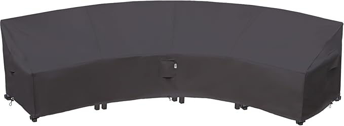 Curved Patio Furniture Cover for Outdoor Sectional Sofa, 190"(128") Reinforced Waterproof 600D Patio Couch Cover, Half Moon Lawn Outside Garden Winter Protective Cover, Storm Grey