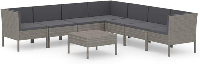 8 Piece Patio Lounge Set with Cushions,Patio Sofa,Outdoor Daybed,Outdoor Furniture Sets,Patio Seating,Patio Conversation Sets,Modern Set,Patio Furniture Set,Front Porch Furniture, Poly Rattan Gray