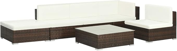 vidaXL Patio Furniture Set 6 Piece, Patio Conversation Set with Cushions, Outdoor Sectional Sofa with Table for Garden, Scandinavian, Poly Rattan Brown