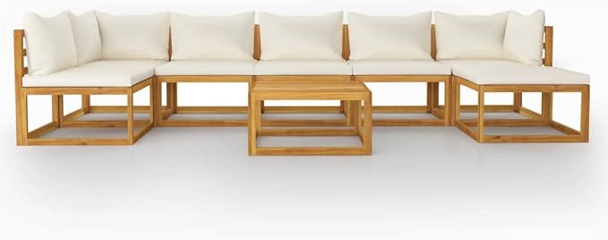Patio Lounge Set with Cushion,Outdoor Patio Furniture,Outdoor Chat Conversation Set,Garden Furniture Sets,for Patio,Backyard,Garden,Outdoor,8 Piece Cream Solid Acacia Wood