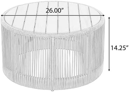 IRONORA 2 Piece Nesting Patio Table Set, Solid Acacia Wood Top Grey Hand-Woven Rope Round Coffee & Side Table, Weather Resistant Hollow Drum Accent Tables for Backyard Balcony Coastal Boho Decor