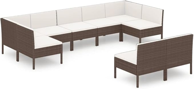 Patio Lounge Set with Cushions,Patio Furniture Sets,Patio Conversation Sets,Outdoor Furniture Sets,for Garden,Backyard,Outdoor,9 Piece Poly Rattan Brown