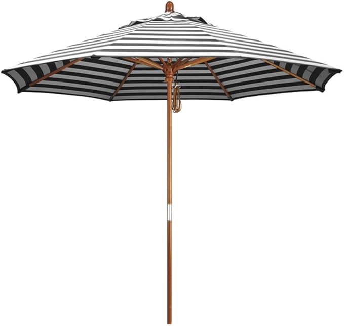 210/270Cm Outdoor Parasol Umbrella,Wood Garden Umbrella,Beach Umbrella Height-Adjustable,Patio Umbrella with 8 Ribs,Uv Protection,Market Table Umbrella with Ventilation,Black+White-9Ft/2.7M