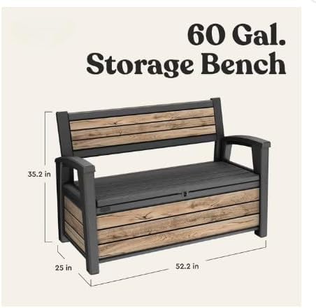 60 Gallon Plastic Resin Weather Resistant Outdoor Backyard Patio Storage Deck Box (Ash Wood Brown)