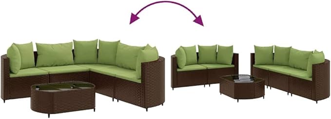 Outdoor Seating Furniture,Outdoor Conversation Sets,6 Piece Patio Sofa Set with Cushions Brown Poly RattanSuitable for Patio, Garden, Gazebo Low