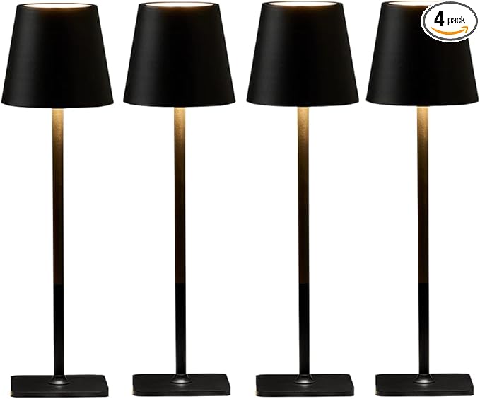 4 Pack Led Cordless Table Lamps-Wireless Rechargeable Lamps Bulk of 4,Waterproof Outdoor Table Lamp for Patio/Restaurant/Dinner Dining Desk Top Lights/Kitchen Countertop, Value Pack of 4,Multiple Set
