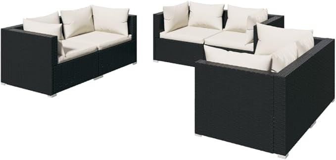 6 Piece Patio Lounge Set with Cushion, Furniture Conversation Sets Piece Patio Set Outdoor Patio Sectional Patio Lounge Set s Poly Rattan Black