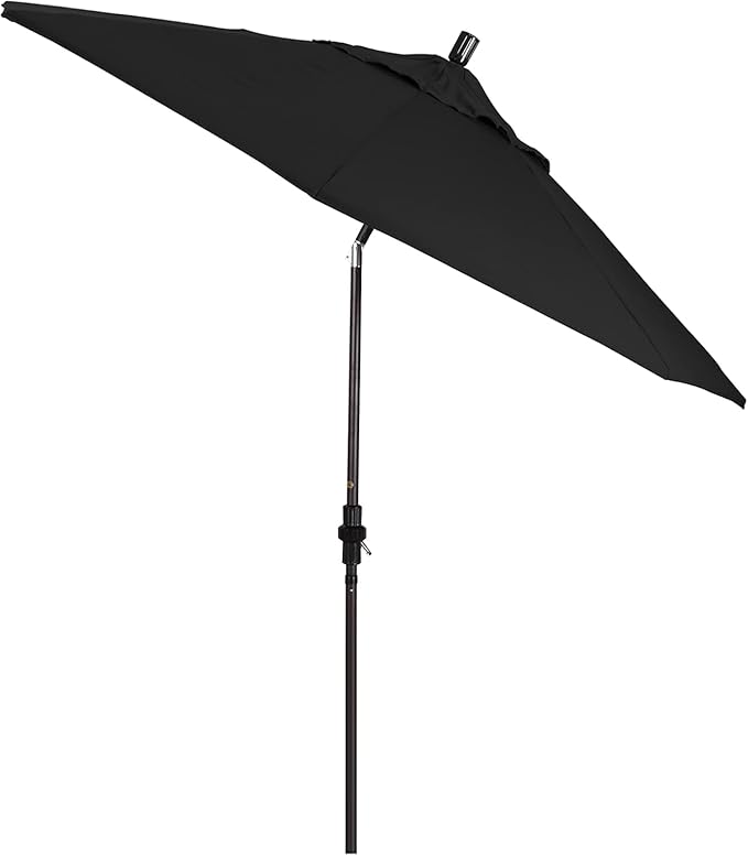 California Umbrella 9' Round Aluminum Pole Fiberglass Rib Market Umbrella, Crank Lift, Collar Tilt, Bronze Pole