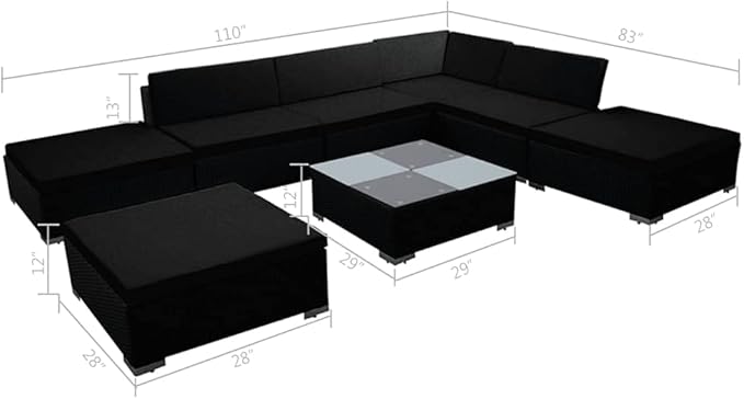 8 Piece Patio Lounge Set,All-Weather Conversation Patio Couch Furniture,Modular Furniture Set,Rattan Sectional Sofa Set,for Outdoor,Terrace,Courtyard,with Cushions Poly Rattan Black