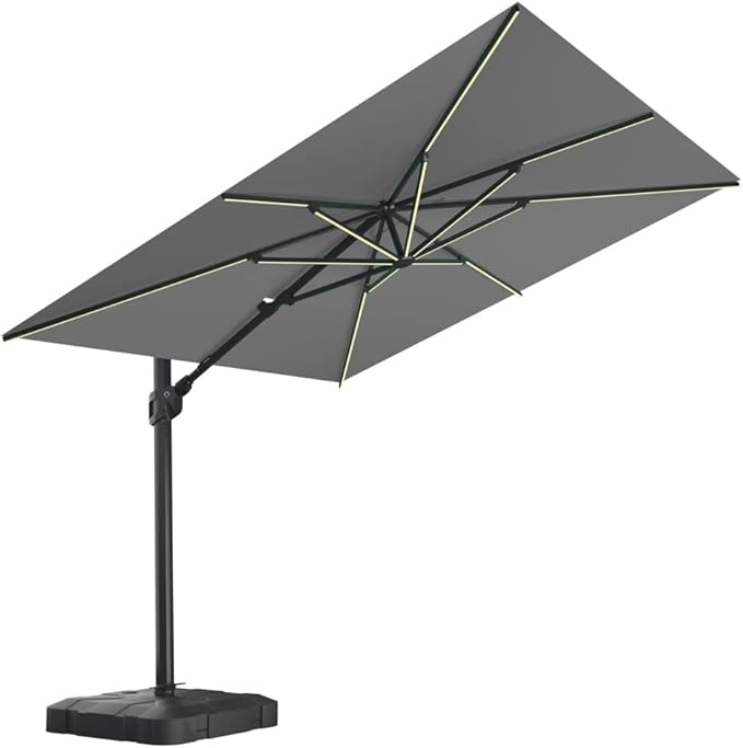 Midtown Umbrellas 9x9 Ft Outdoor Cantilever Patio Umbrella w/Sunbrella Canvas Teal Fabric - Tilt 360° Rotate Offset Patio, Deck Patio, Backyard & Garden - Black Frame