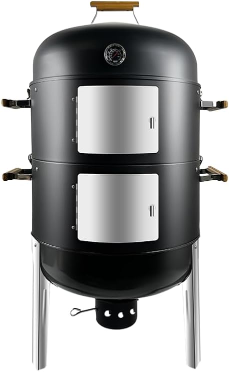 20.5" Smoker grill XXL built in thermometer Air vent 2 pcs doors Multi-Layer heavy duty Smoke BBQ with Rib hanger set with 4 Hooks Parties backyard