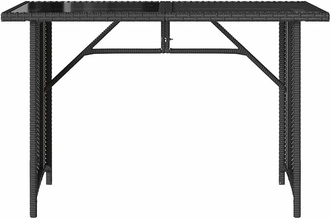 Black Poly Rattan Garden Table with Tempered Glass Outdoor Table and Powder-Coated Steel Garden Frame for Patio Dining