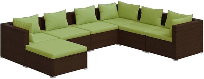 7 Piece Patio Lounge Set with Cushion, Patio Lounge Set Piece Patio Set Furniture Conversation Sets Outdoor Patio Sectional s Poly Rattan Brown