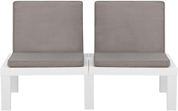 vidaXL Patio Furniture Set 6 Piece, Patio Conversation Set with Cushions, Outdoor Bench Chair with Coffee Table for Garden, Modern, Plastic White