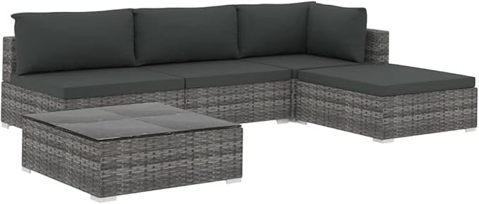 Patio Lounge Set with Cushions,Outdoor Furniture,Outdoor Furniture Sets,Patio Conversation Sets,for Garden,Deck,Backyard,5 Piece Poly Rattan Gray