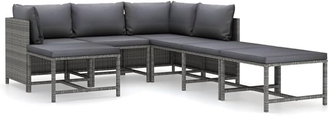 7-Piece Modular Patio Conversation Set Grey Anthracite, 23.6 inch PE Rattan Outdoor Sectional with Ottoman, Modern Garden Balcony Furniture for Terrace Deck Apartment