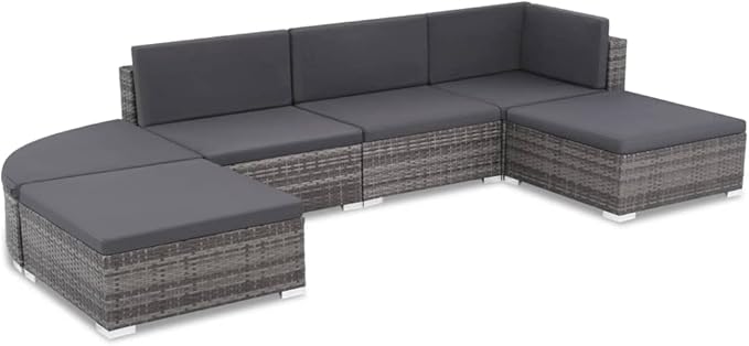 Patio Lounge Set with Cushions,Outdoor Tables and Chairs,Outdoor Furniture Sets,Patio Conversation Sets,for Garden,Deck,Backyard,6 Piece Poly Rattan Gray