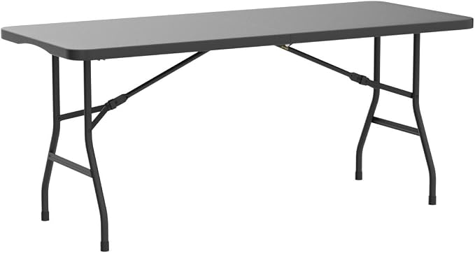 YITAHOME 6ft Folding Tables Heavy Duty Folding Table with Carrying Handle Plastic Fold up Table for Outdoor Camping Picnic Parties/Indoor Events All in Black