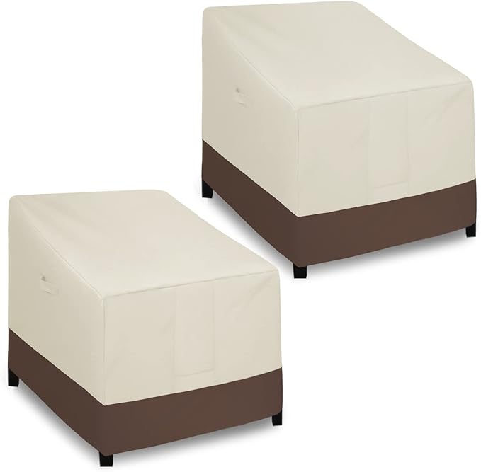 Easy-Going Outdoor Chair Cover Waterproof, Heavy Duty Patio Chair Cover, Windproof Outdoor Furniture Cover with Air Vent (2 Pack-37Wx30Dx31H inch, Beige/Dark Brown)