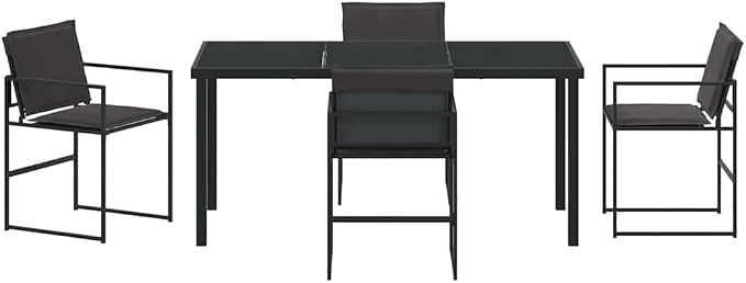 5-Piece Outdoor Dining Set, Modern Patio Furniture with Tempered Glass Table and 4 Textilene Chairs for Garden Backyard Balcony