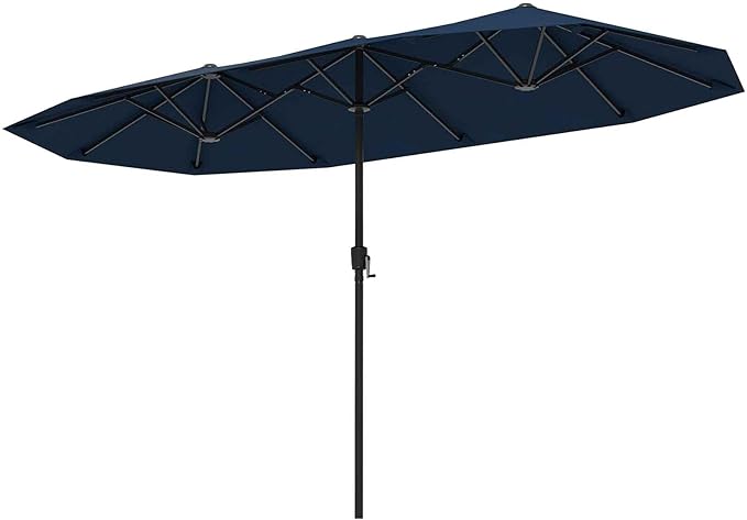 Tangkula 13 FT Large Patio Umbrella, Outdoor Double-Sided Table Market Umbrella w/Crank Handle, 12 Heavy-Duty Ribs, Sun-Protective Rectangular Twin Parasol for Garden Deck Lawn Poolside (Navy)