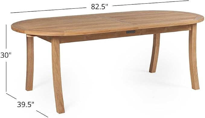 TITAN GREAT OUTDOORS Ash & Ember Sage Grade A Teak Extended Oval Dining Table, 82.5"-115" Extended Length, Seats 6 to 8 People, Weather-Resistant Patio Dining Furniture