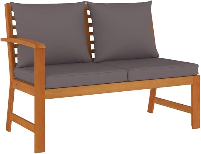 6 Piece Patio Dining Set with Cushions Solid Wood Acacia Outdoor Garden Furniture Wicker Table Bench Seats for Backyard Deck Lawn Entertaining
