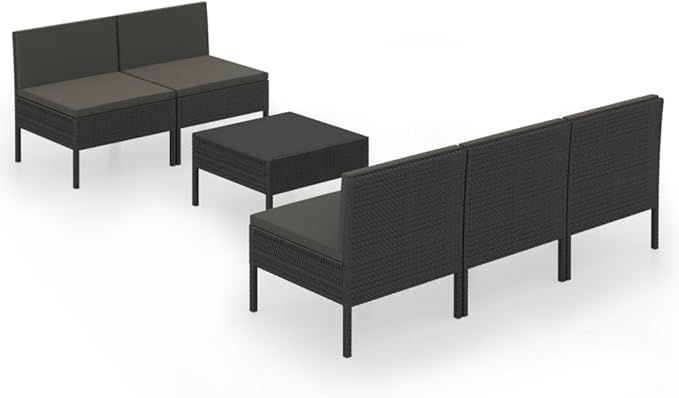6 Piece Patio Lounge Set with Cushions,Patio Sofa,Outdoor Daybed,Patio Seating,Outdoor Furniture Sets,Patio Conversation Sets,Modern Set,Outdoor Patio Chairs,for Backyard,Garden,Poly Rattan Black