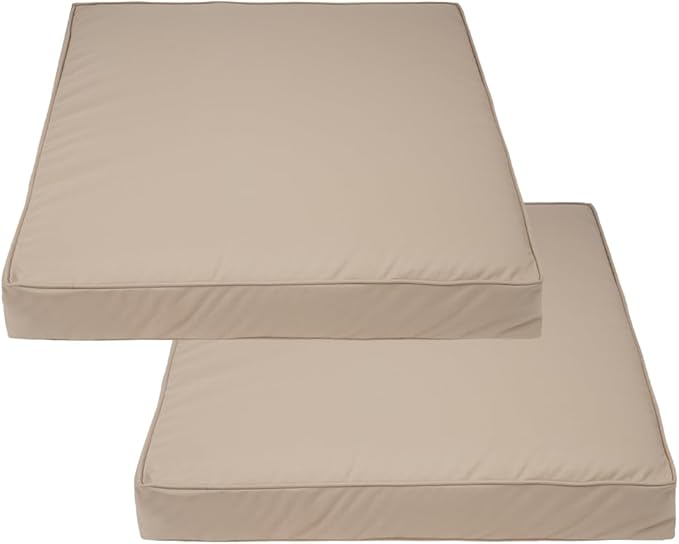 Covers & All Square Outdoor Cushion Covers for Patio Furniture Sets, Water, Tear & UV Resistant Polyester Cushion Slipcover with Zippers (Pack of 2) (20" W x 20" D x 4" Thick, Beige)