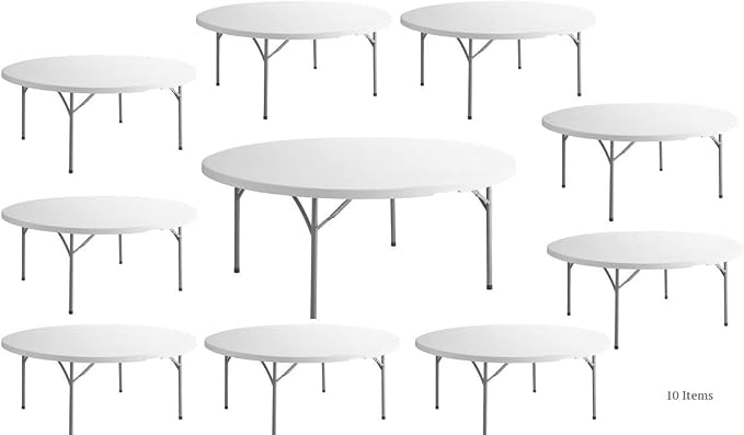 PRO&Family 72" Round Granite White Plastic Dining Table - Outdoor Event Table - Folding, Heavy Duty - 10 Seats