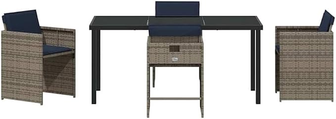 Afuera Living 5 Piece Poly Rattan Garden Dining Set, Gray Finish, Cushioned Seats, Tempered Glass Tabletop, Powder-Coated Steel Frame, UV-Resistant, Stylish Patio or Garden Seating
